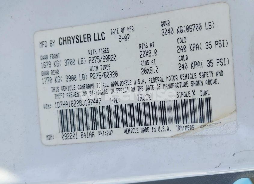 Photo 9 of 2008 Dodge Ram 1500 SLT (VIN 1D7HA18228J137447)