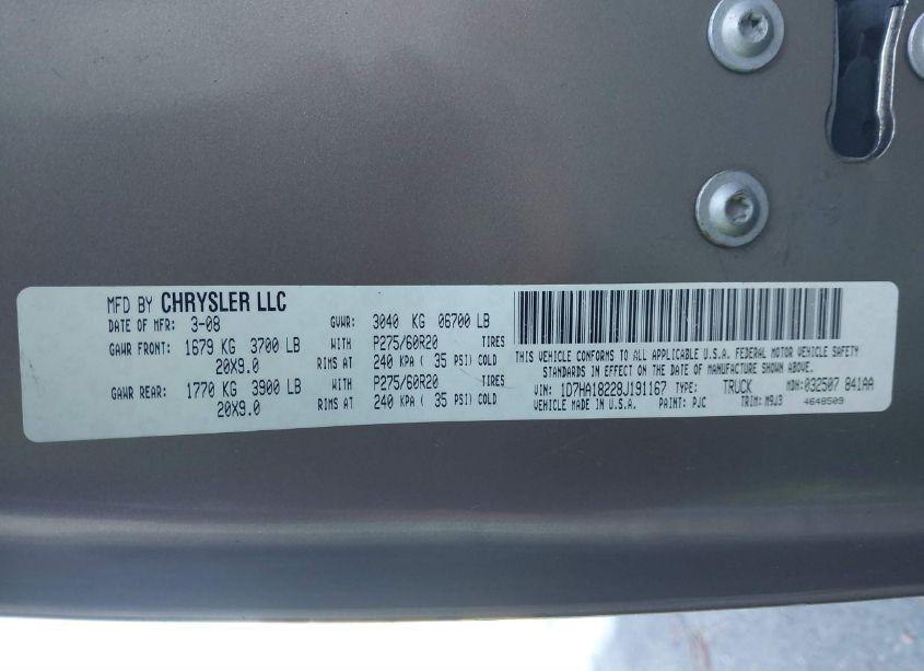 Photo 9 of 2008 Dodge Ram 1500 SLT (VIN 1D7HA18228J191167)