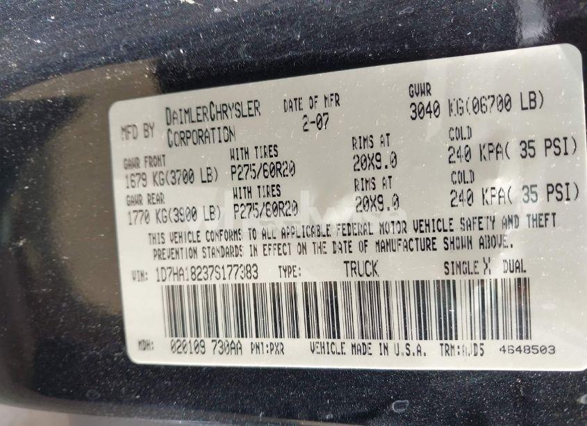 Photo 9 of 2007 Dodge Ram 1500 SLT (VIN 1D7HA18237S177383)