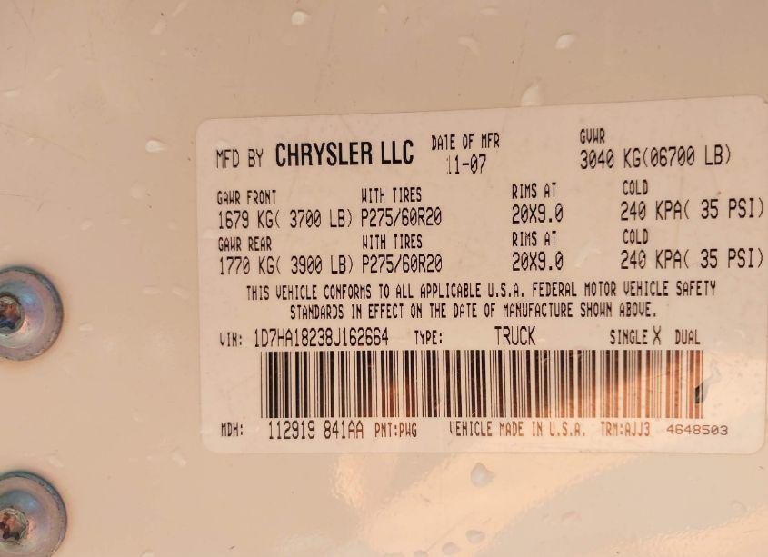 Photo 9 of 2008 Dodge Ram 1500 SLT (VIN 1D7HA18238J162664)