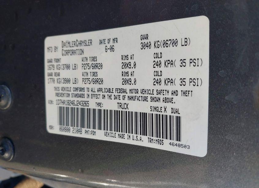 Photo 9 of 2006 Dodge Ram 1500 SLT (VIN 1D7HA18246J243265)