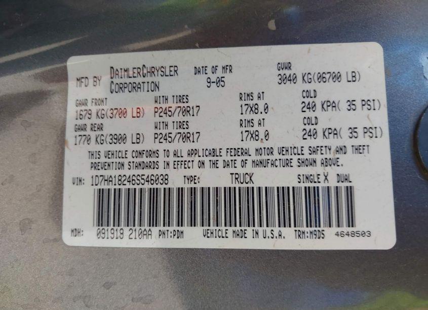 Photo 9 of 2006 Dodge Ram 1500 SLT (VIN 1D7HA18246S546038)