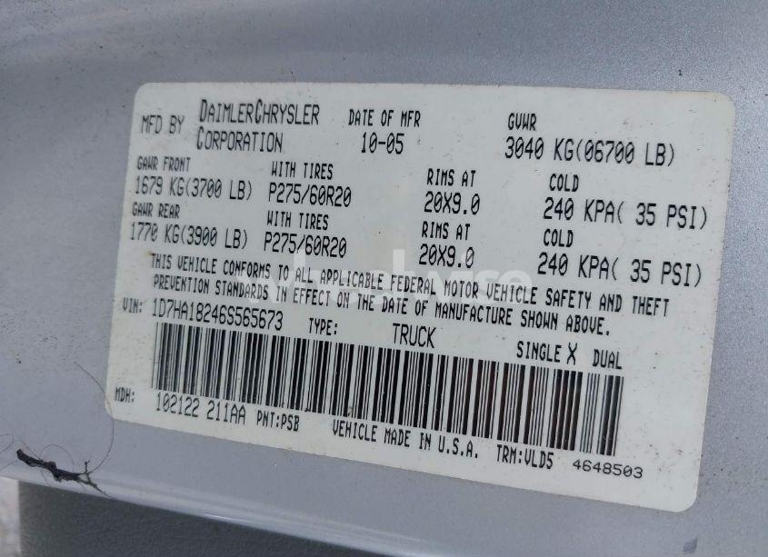 Photo 9 of 2006 Dodge Ram 1500 LARAMIE (VIN 1D7HA18246S565673)