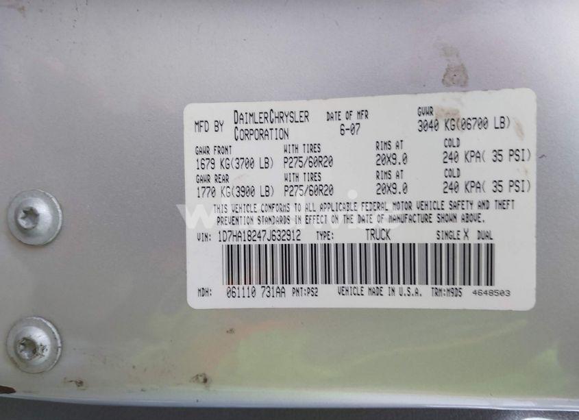 Photo 9 of 2007 Dodge Ram 1500 SLT (VIN 1D7HA18247J632912)