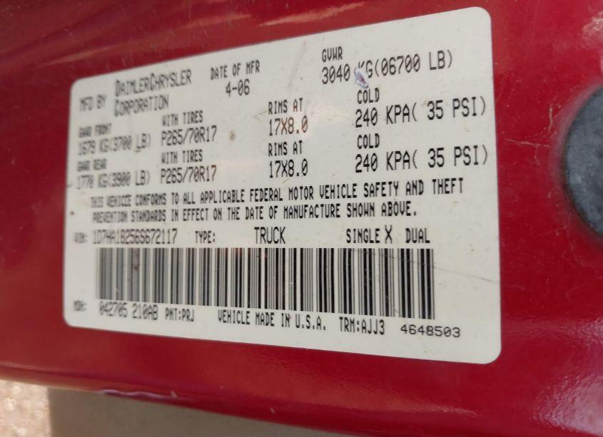 Photo 9 of 2006 Dodge Ram 1500 SLT (VIN 1D7HA18256S672117)