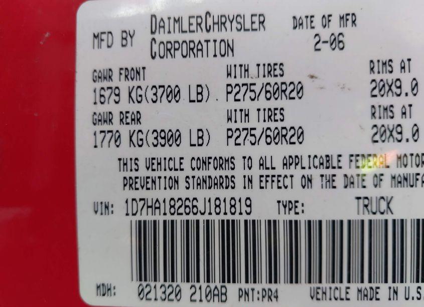 Photo 9 of 2006 Dodge Ram 1500 SLT (VIN 1D7HA18266J181819)