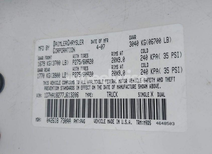 Photo 9 of 2007 Dodge Ram 1500 SLT (VIN 1D7HA18277J613206)