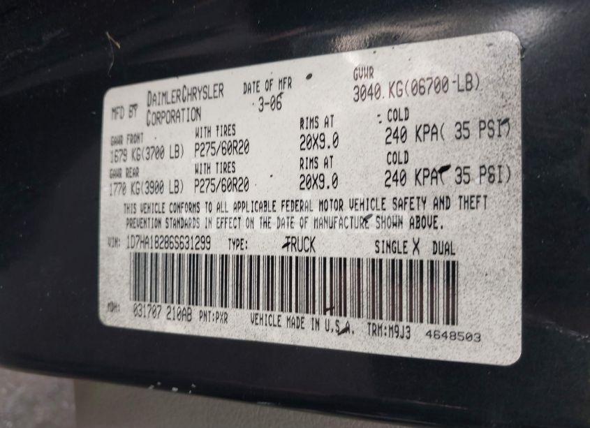 Photo 9 of 2006 Dodge Ram 1500 SLT (VIN 1D7HA18286S631299)