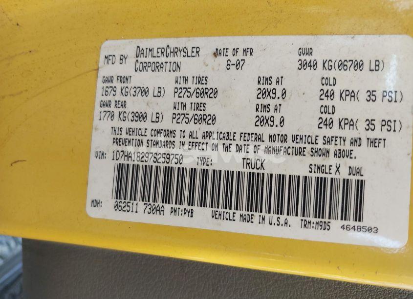 Photo 9 of 2007 Dodge Ram 1500 SLT (VIN 1D7HA18297S259750)