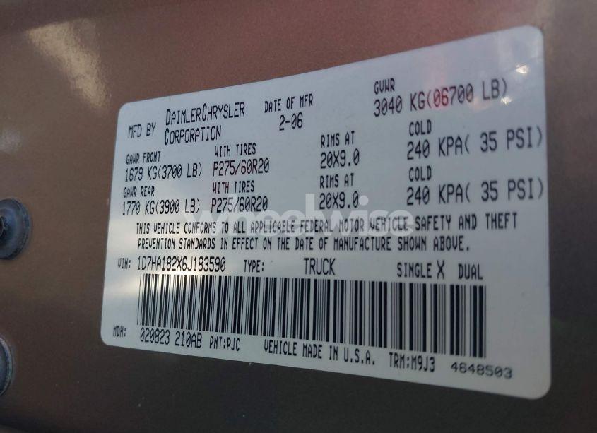 Photo 9 of 2006 Dodge Ram 1500 SLT (VIN 1D7HA182X6J183590)