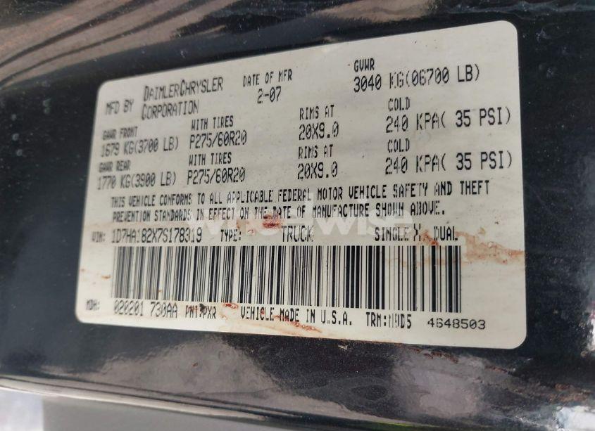 Photo 9 of 2007 Dodge Ram 1500 SLT (VIN 1D7HA182X7S178319)