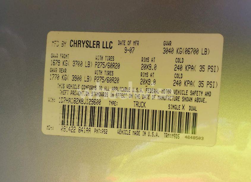 Photo 9 of 2008 Dodge Ram 1500 SLT (VIN 1D7HA182X8J129600)