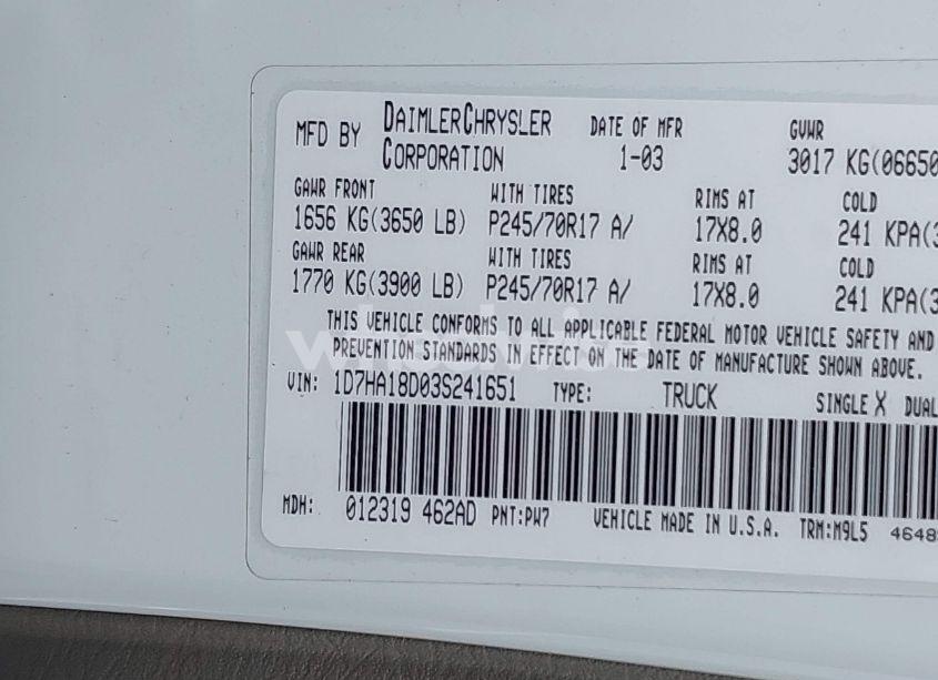 Photo 9 of 2003 Dodge Ram 1500 SLT/LARAMIE/ST (VIN 1D7HA18D03S241651)