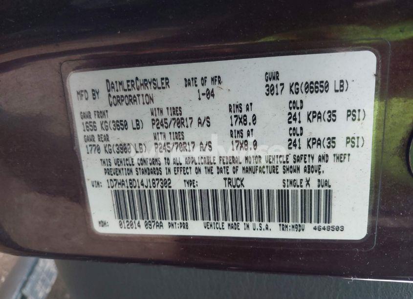 Photo 9 of 2004 Dodge Ram 1500 SLT/LARAMIE (VIN 1D7HA18D14J187302)