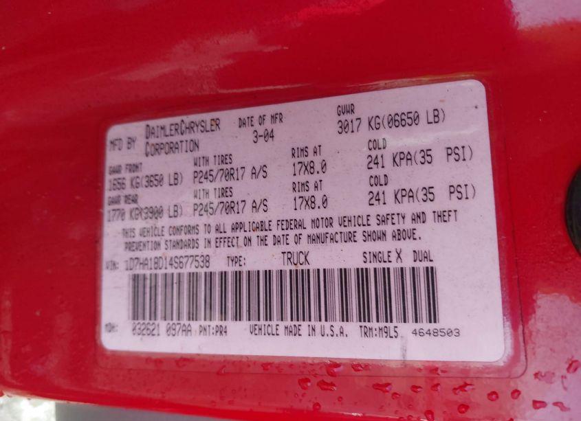 Photo 9 of 2004 Dodge Ram 1500 SLT/LARAMIE (VIN 1D7HA18D14S677538)