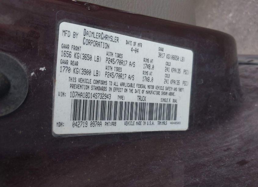 Photo 9 of 2004 Dodge Ram 1500 SLT/LARAMIE (VIN 1D7HA18D14S732943)