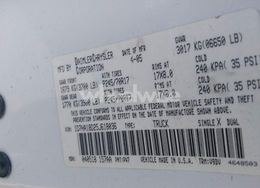 Photo 9 of 2005 Dodge Ram 1500 SLT/LARAMIE (VIN 1D7HA18D25J618036)