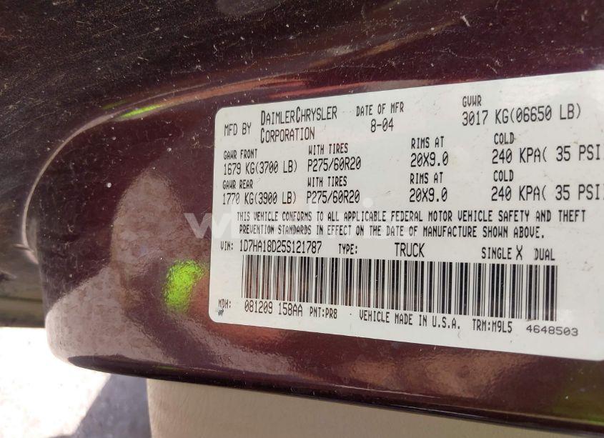 Photo 9 of 2005 Dodge Ram 1500 SLT/LARAMIE (VIN 1D7HA18D25S121787)