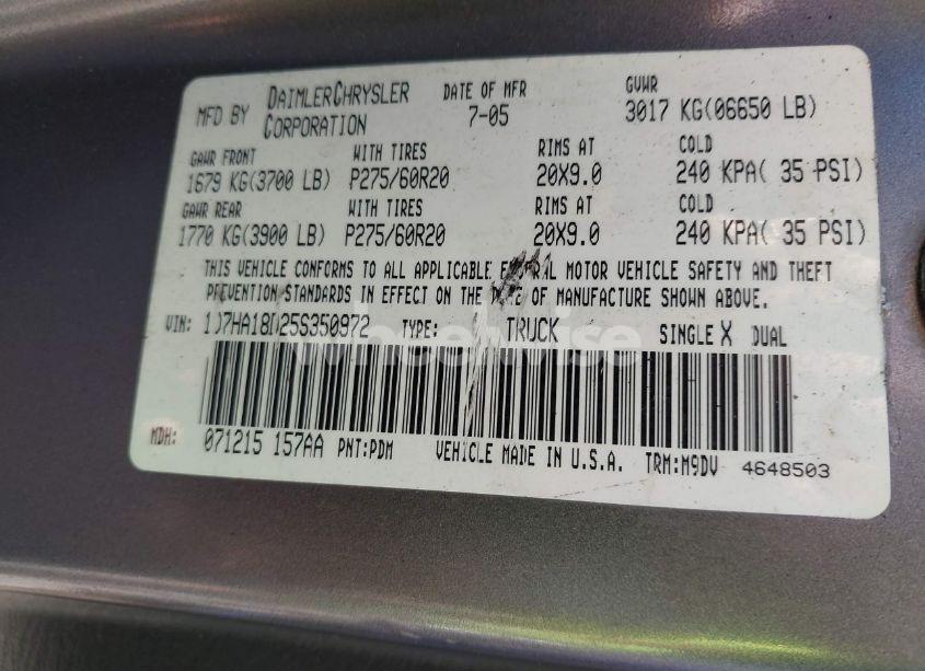 Photo 9 of 2005 Dodge Ram 1500 SLT/LARAMIE (VIN 1D7HA18D25S350972)