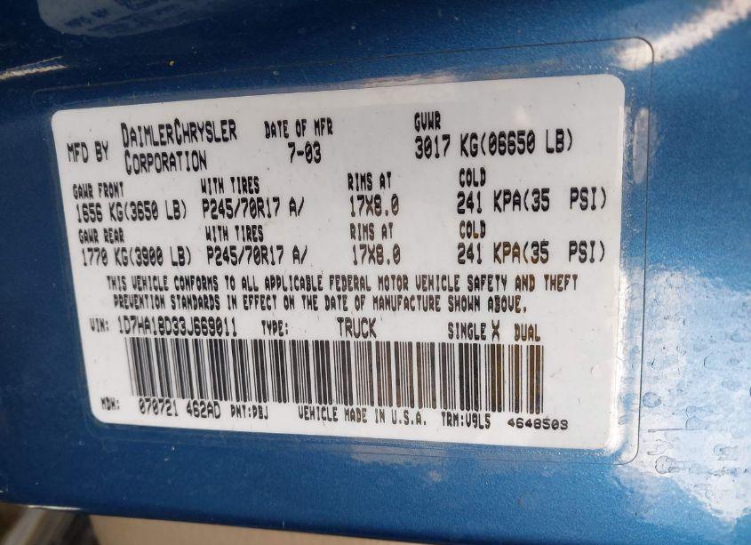 Photo 9 of 2003 Dodge Ram 1500 SLT/LARAMIE/ST (VIN 1D7HA18D33J669011)