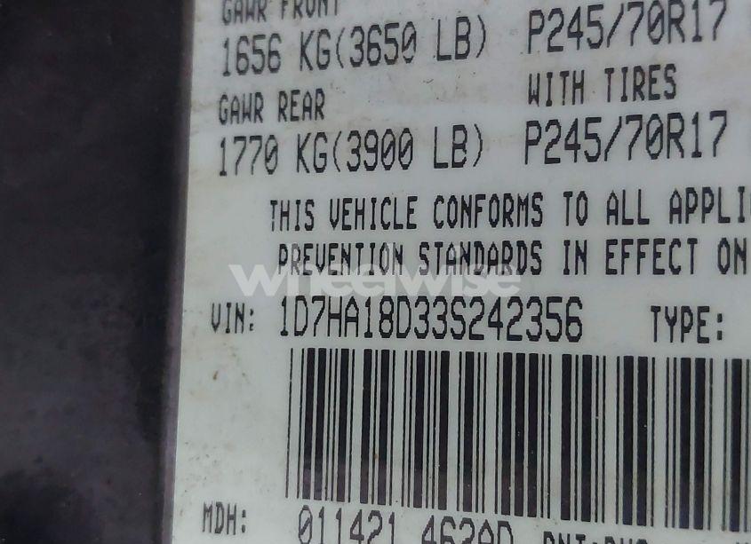 Photo 9 of 2003 Dodge Ram 1500 SLT/LARAMIE/ST (VIN 1D7HA18D33S242356)