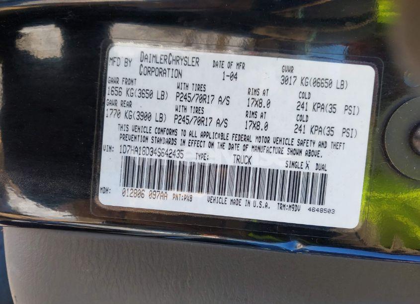 Photo 9 of 2004 Dodge Ram 1500 SLT/LARAMIE (VIN 1D7HA18D34S642435)