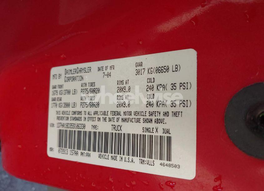 Photo 9 of 2005 Dodge Ram 1500 SLT/LARAMIE (VIN 1D7HA18D35S106330)