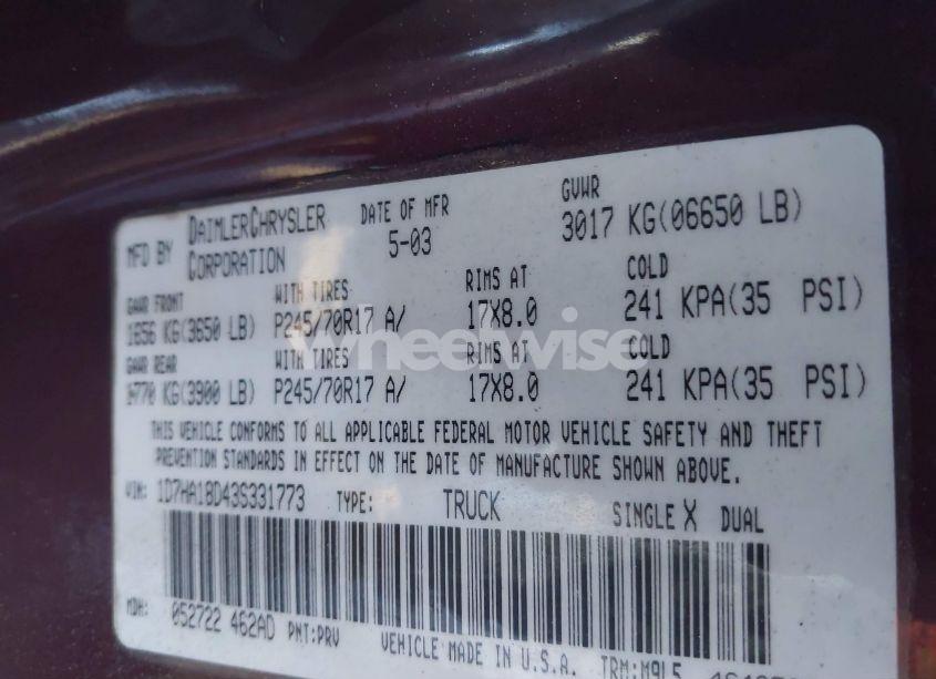 Photo 9 of 2003 Dodge Ram 1500 SLT/LARAMIE/ST (VIN 1D7HA18D43S331773)