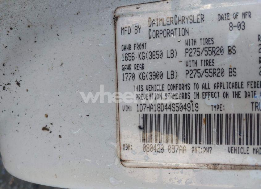 Photo 9 of 2004 Dodge Ram 1500 SLT/LARAMIE (VIN 1D7HA18D44S504919)