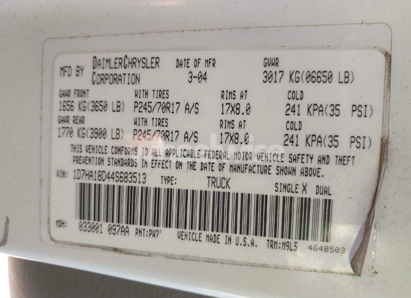 Photo 9 of 2004 Dodge Ram 1500 SLT/LARAMIE (VIN 1D7HA18D44S683513)