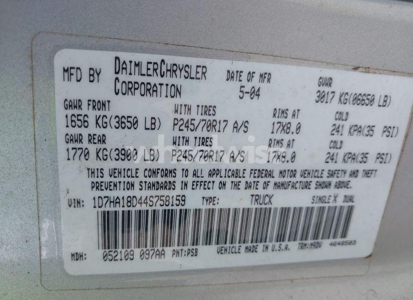 Photo 9 of 2004 Dodge Ram 1500 SLT/LARAMIE (VIN 1D7HA18D44S758159)