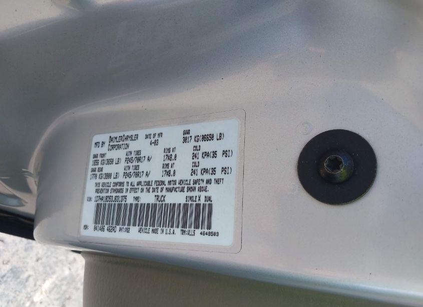 Photo 9 of 2003 Dodge Ram 1500 SLT/LARAMIE/ST (VIN 1D7HA18D53J631375)