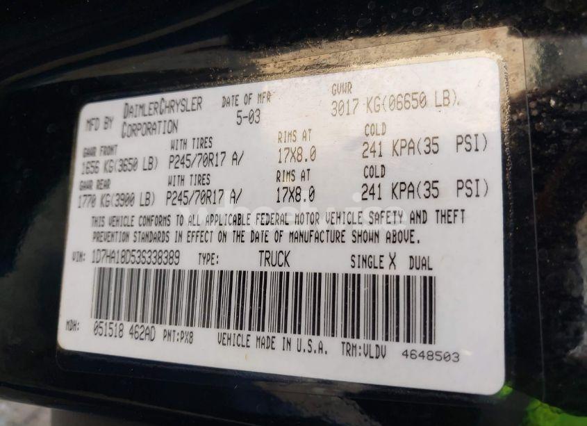 Photo 9 of 2003 Dodge Ram 1500 SLT/LARAMIE/ST (VIN 1D7HA18D53S338389)