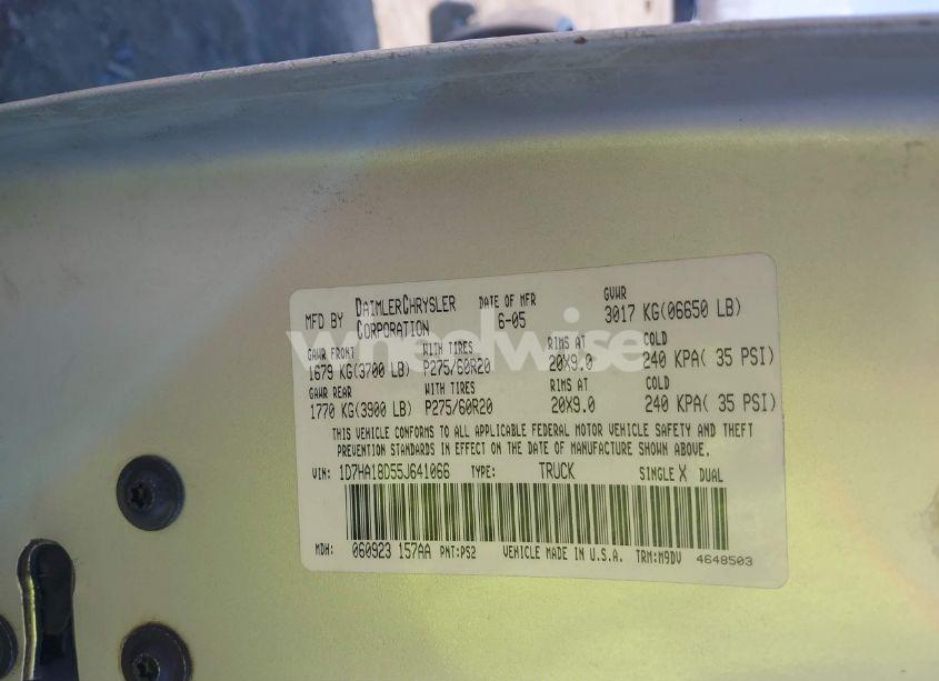 Photo 9 of 2005 Dodge Ram 1500 SLT/LARAMIE (VIN 1D7HA18D55J641066)