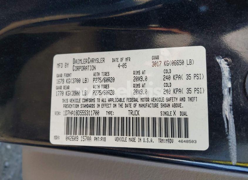 Photo 9 of 2005 Dodge Ram 1500 SLT/LARAMIE (VIN 1D7HA18D55S311700)