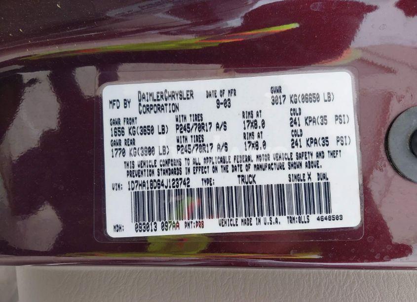 Photo 9 of 2004 Dodge Ram 1500 SLT/LARAMIE (VIN 1D7HA18D64J123742)