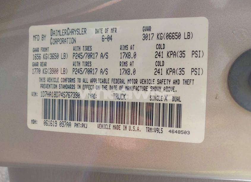 Photo 9 of 2004 Dodge Ram 1500 SLT/LARAMIE (VIN 1D7HA18D74S767390)