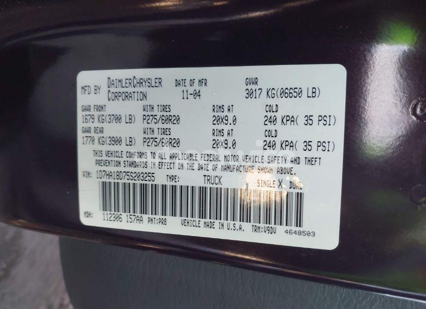 Photo 9 of 2005 Dodge Ram 1500 SLT/LARAMIE (VIN 1D7HA18D75S203255)