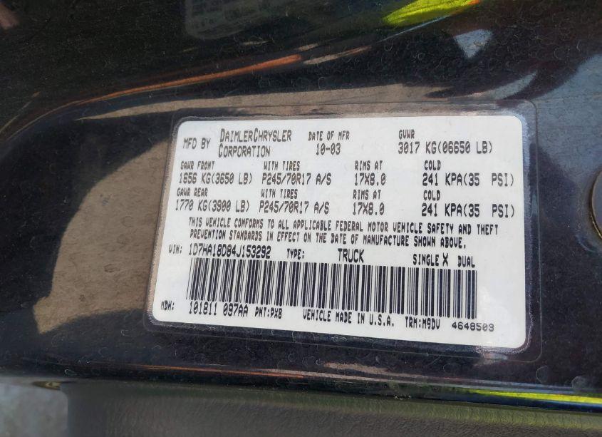 Photo 9 of 2004 Dodge Ram 1500 SLT/LARAMIE (VIN 1D7HA18D84J153292)