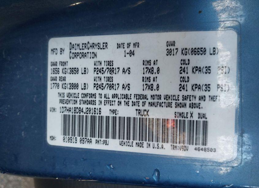 Photo 9 of 2004 Dodge Ram 1500 SLT/LARAMIE (VIN 1D7HA18D84J201616)