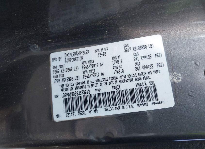 Photo 9 of 2003 Dodge Ram 1500 SLT/LARAMIE/ST (VIN 1D7HA18D93J573013)