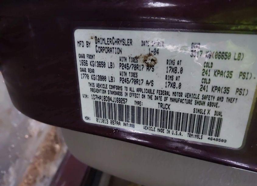 Photo 9 of 2004 Dodge Ram 1500 SLT/LARAMIE (VIN 1D7HA18D94J169257)