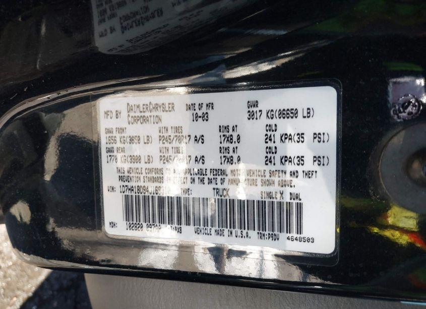 Photo 9 of 2004 Dodge Ram 1500 ST (VIN 1D7HA18D94J169310)
