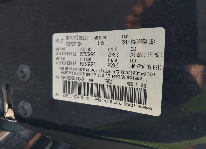 Photo 9 of 2005 Dodge Ram 1500 SLT/LARAMIE (VIN 1D7HA18D95J598464)