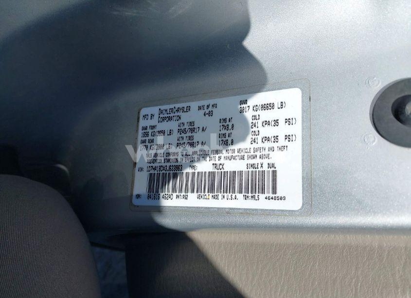 Photo 9 of 2003 Dodge Ram 1500 SLT/LARAMIE/ST (VIN 1D7HA18DX3J633963)