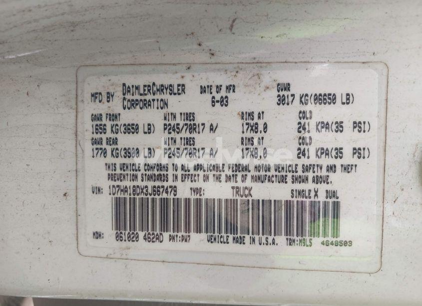 Photo 9 of 2003 Dodge Ram 1500 SLT/LARAMIE/ST (VIN 1D7HA18DX3J667479)