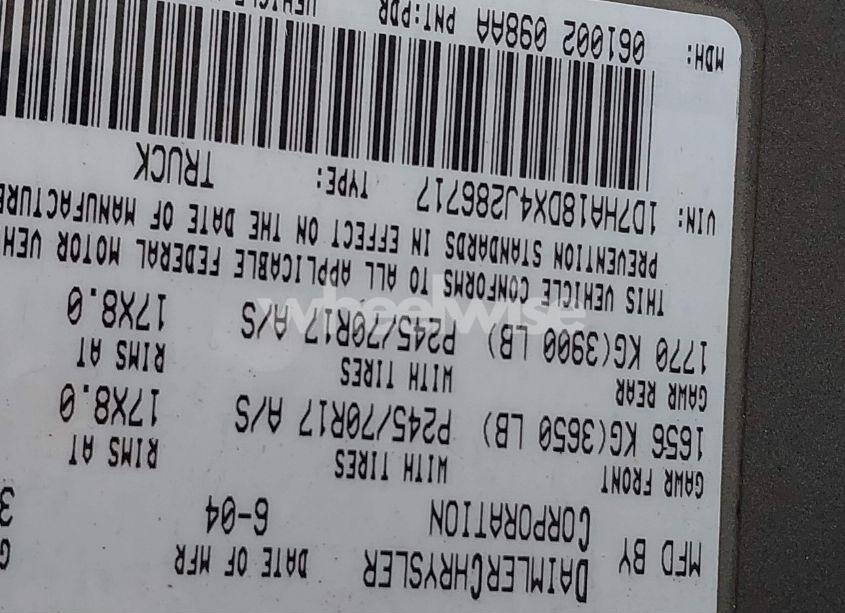 Photo 9 of 2004 Dodge Ram 1500 SLT/LARAMIE (VIN 1D7HA18DX4J286717)