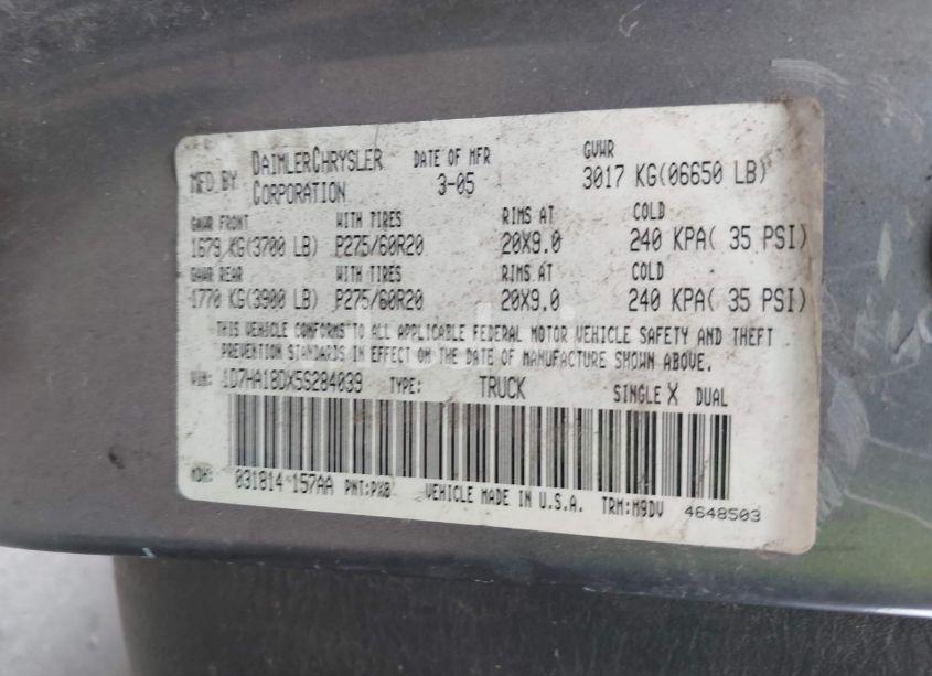 Photo 9 of 2005 Dodge Ram 1500 SLT/LARAMIE (VIN 1D7HA18DX5S284039)