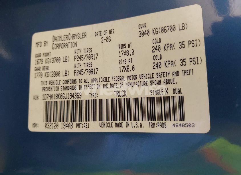 Photo 9 of 2006 Dodge Ram 1500 ST (VIN 1D7HA18K06J194369)