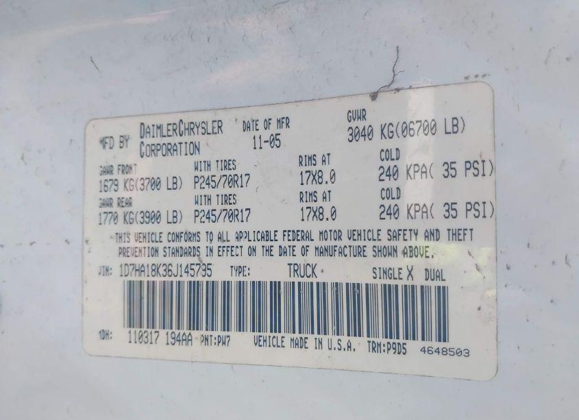 Photo 9 of 2006 Dodge Ram 1500 ST (VIN 1D7HA18K36J145795)